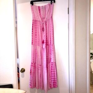 Adorable Emprada Pink Tie Dye Strapless Maxi Dress Size Small NWOT